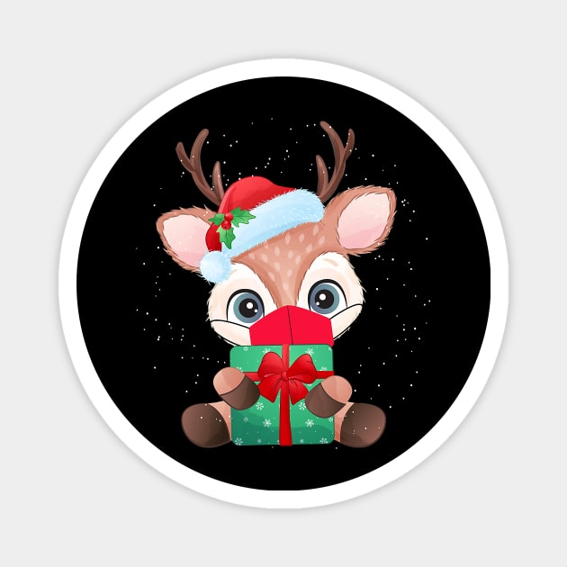 Christmas 2020 Cute Reindeer Face Mask Santa Hat Quarantine Magnet by lostbearstudios